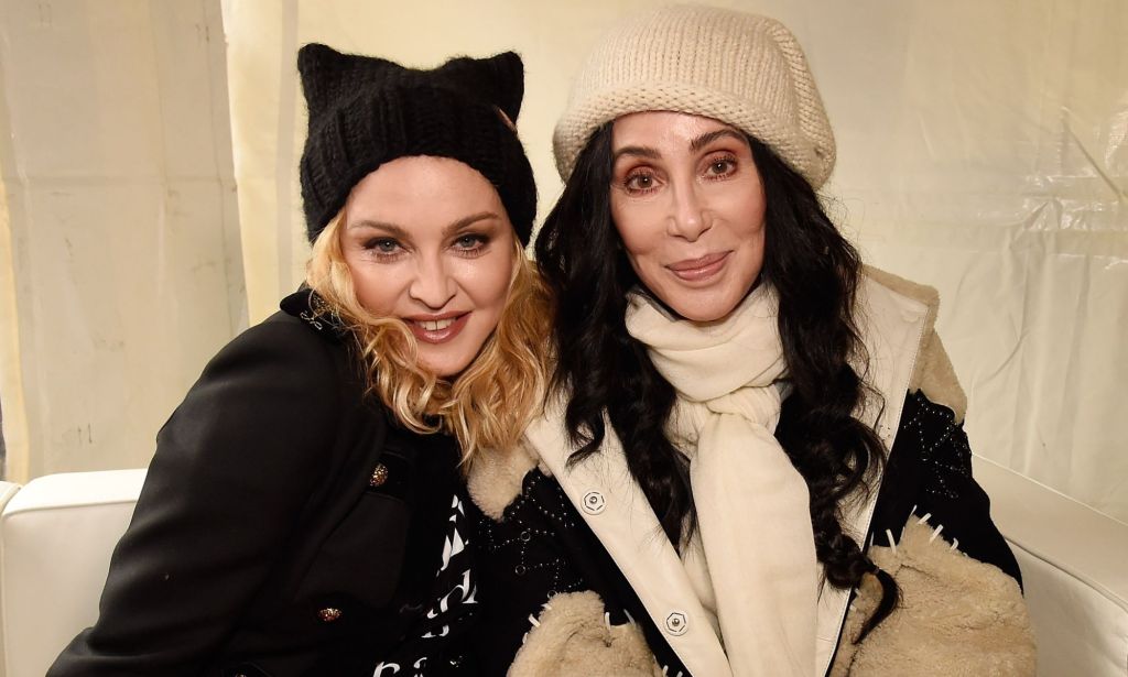 Madonna (left) and Cher (right) at the 2017 Women's March together.