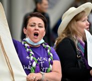 Anti-trans campaigner Marion Millar takes part in a woman’s rights demo organised by Women Wont Wheesht on September 02, 2021 in Edinburgh, Scotland