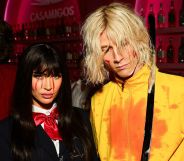 Megan Fox (left) and boyfriend Machine Gun Kelly (right) dress as Kill Bill characters for Halloween.