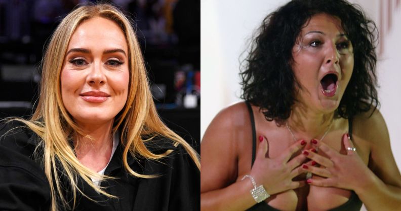 On the left, Adele wearing a black top looking directly at the camera and smiling. On the right, Big Brother contestant Nadia Almada leaves the house after winning.