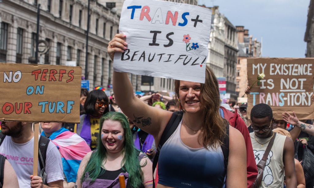 A trans rights protest held in the centre of London.