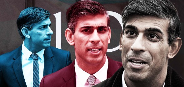 Rishi Sunak pictured in an edited image showing the prime minister three times in different hues