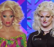 RuPaul (left) and Drag Race UK queen Kate Butch (right) on the main stage of season 5 episode 4