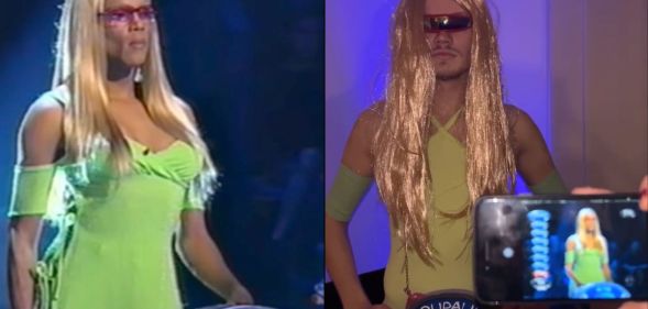 RuPaul on The Weakest Link in 2001 (left) replicated for Halloween in 2023 (right).