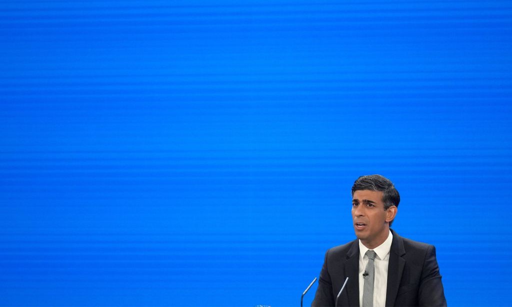 Rishi Sunak during his Conservative Party Conference Speech.