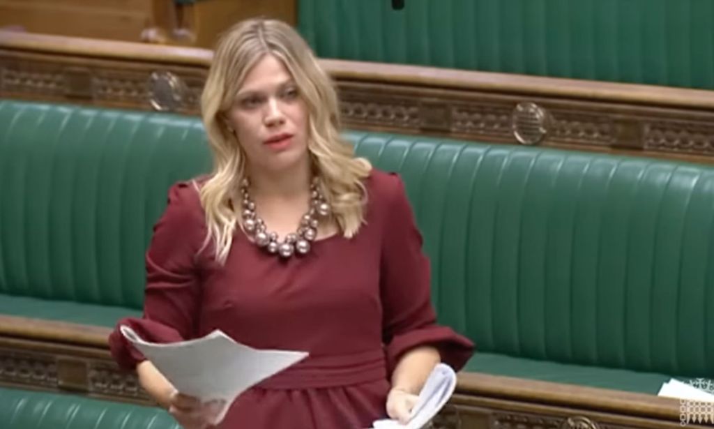 Tory MP Miriam Cates, who has been lambasted for her anti-trans views, wears a red dress as she speaks before the House of Commons