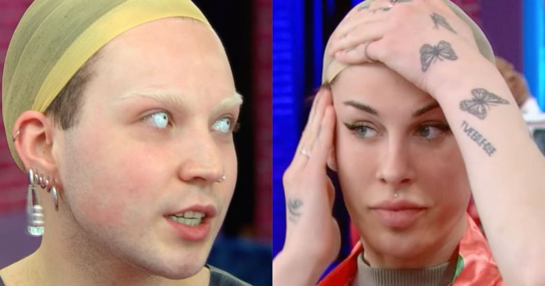 A screenshot from Canada's Drag Race season 4 episode two showing Denim and the Girlfriend Experience getting ready.