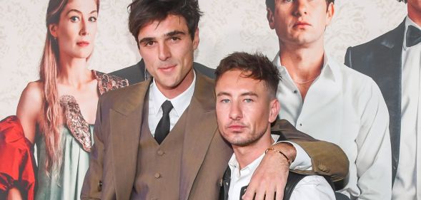 Jacob Elordi and Barry Keoghan at the premiere of Saltburn in Los Angeles.