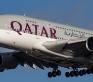 Qatar Airways Airbus A380-800 double decker airplane landing at Heathrow Airport in London, UK. The aircraft was delivered in April 2018 and is an Airbus A380-800 with registration A7-APJ and for GP7200 engines. Qatar Airways has 10 Airbus A380 in their fleet and connects daily Doha to London. Qatar is a member of Oneworld airline alliance. (Photo by Nicolas Economou/NurPhoto)