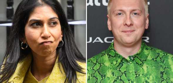 Suella Braverman pictured on the left. Joe Lycett pictured on the right.