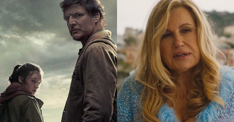 Images showing Bella Ramsey and Pedro Pascal in The Last of Us and Jennifer Coolidge in The White Lotus.
