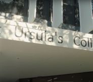 A picture of a sign reading 'St Ursula's College' outside the Australian Catholic school. The school received widespread backlash over a previous ban on same-sex couples attending its end-of-year prom