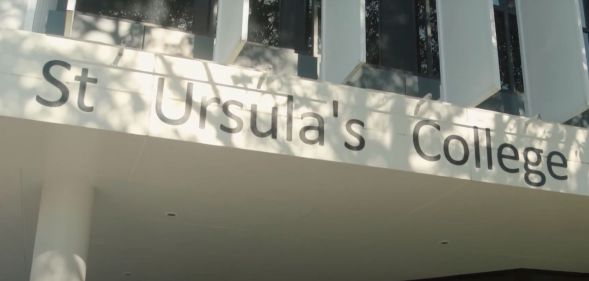 A picture of a sign reading 'St Ursula's College' outside the Australian Catholic school. The school received widespread backlash over a previous ban on same-sex couples attending its end-of-year prom