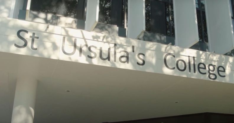 A picture of a sign reading 'St Ursula's College' outside the Australian Catholic school. The school received widespread backlash over a previous ban on same-sex couples attending its end-of-year prom