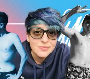 A graphic composed of images of trans and non-binary people who have had top surgery