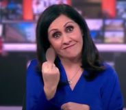 BBC News reader Maryam Moshiri pictured giving a middle finger.