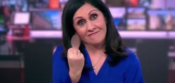 BBC News reader Maryam Moshiri pictured giving a middle finger.
