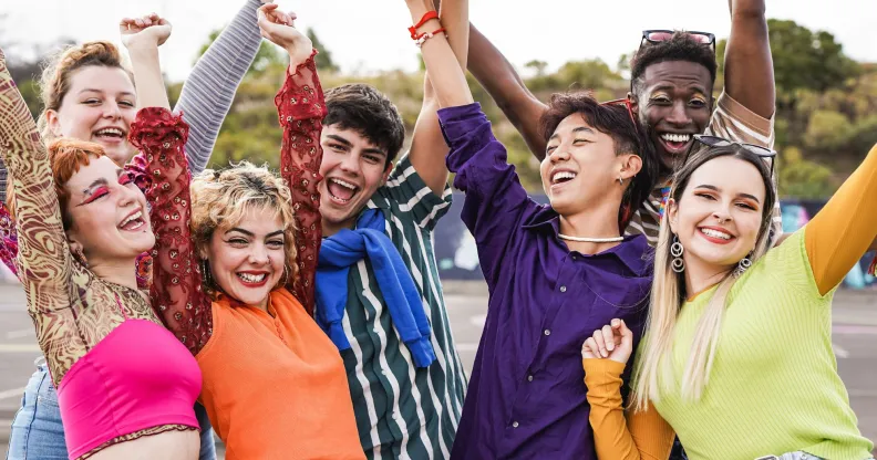 Stock image of a group of queer, Gen Z friends