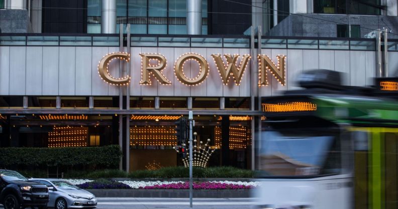 The front of a Crown casino in Australia.