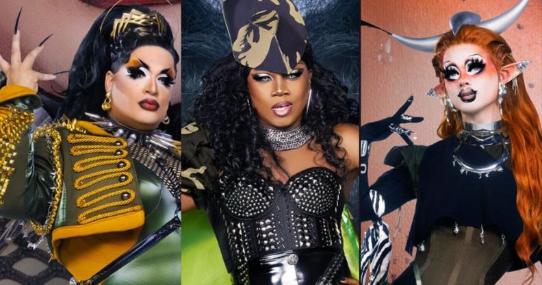 Drag Race season 16 stars Megami, Hershii LiqCour-Jeté and Dawn.
