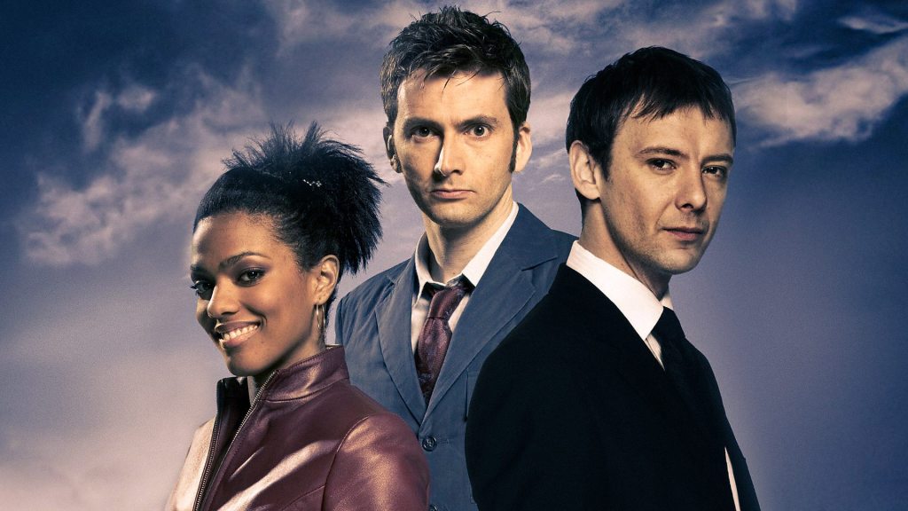 Freema Agyeman as Martha (L), the Doctor and John Simm as the Master (R) in Doctor Who