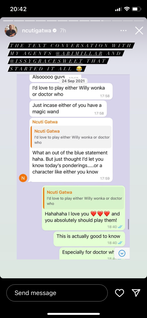 Ncuti Gatwa shares first message to agent about Doctor Who role