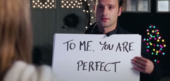 Screenshot of a scene from Love Actually starring Andrew Lincoln and Keira Knightley