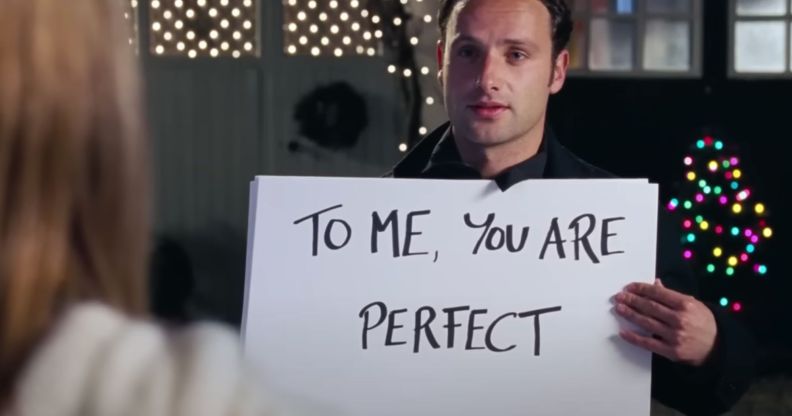Screenshot of a scene from Love Actually starring Andrew Lincoln and Keira Knightley