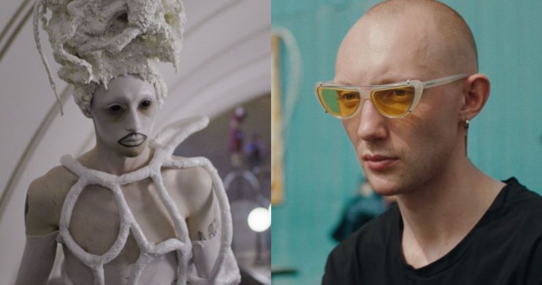 Gena Marvin in drag on the underground (left) and out of drag