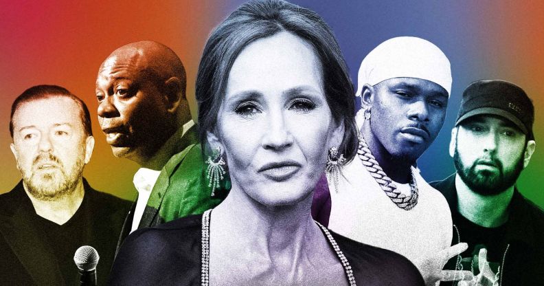 Ricky Gervais, Dave Chappelle, JK Rowling, DaBaby and Eminem
