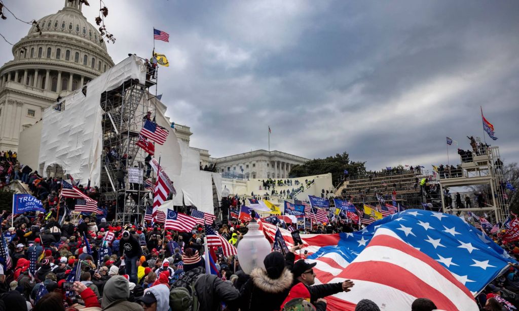 President Donald Trump supporters clash with police and security forces as people try to storm the US Capitol on January 6, 2021 in Washington, DC