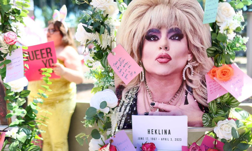 A memorial filled with loving notes and images of Heklina, a LGBTQ+ celeb and beloved San Francisco drag performer who died in 2023