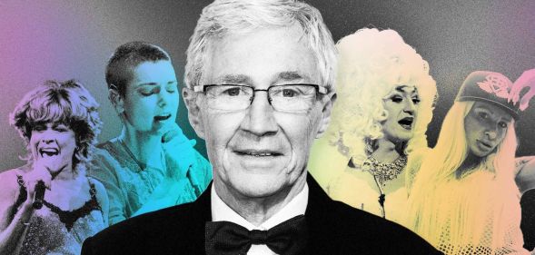 A graphic composed of images of LGBTQ+ celebs and allies who died this year. The pictures include Paul O'Grady, Tina Turner, Sinéad O'Connor and Sophie Anderson.