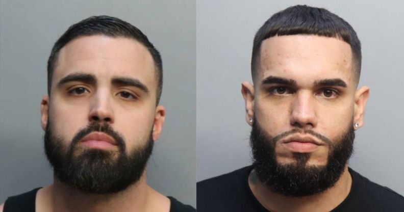 Side by side images of two men who have been charged in relation to a beating of LGBTQ+ women, including a lesbian and a trans woman, in Miami, Florida that was caught on camera
