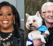 Alison Hammond (left) and Paul O'Grady (right) holding a dog
