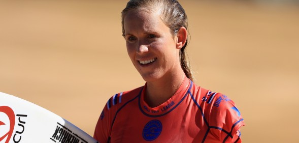 Bethany Hamilton competes during the qualifying round of the World Surf League Surf Ranch Pro on September 8, 2018 in Lemoore, California.