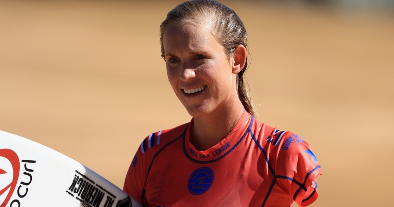 Bethany Hamilton competes during the qualifying round of the World Surf League Surf Ranch Pro on September 8, 2018 in Lemoore, California.