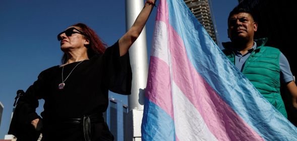 Members of the LGBTQ+ community take part in a protest following the murder of a trans activist in Mexico