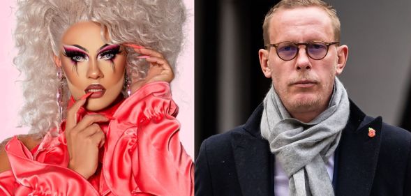 Drag Race UK star Crystal (left) and Laurence Fox (right)