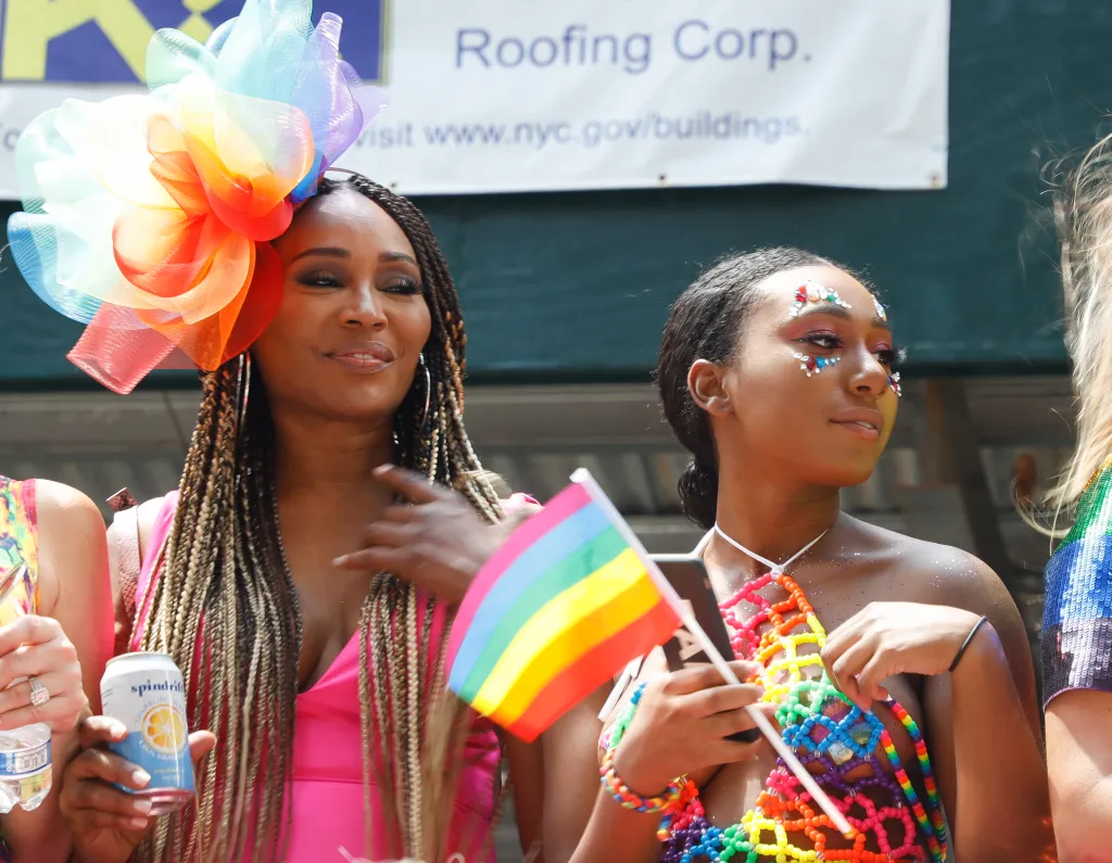 Cynthia Bailey and her daughter Noelle Robinson ride atop the BRAVO TV Parade Float during the World Pride Parade on 30 June, 2019 in New York City.  