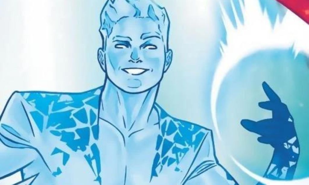 An illustrated picture of a man made of ice smiling and raising his hand.