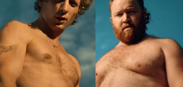 Jeremy Allen White in his calvin Klein ad and Gerrard Woodward in his BRLO ad.