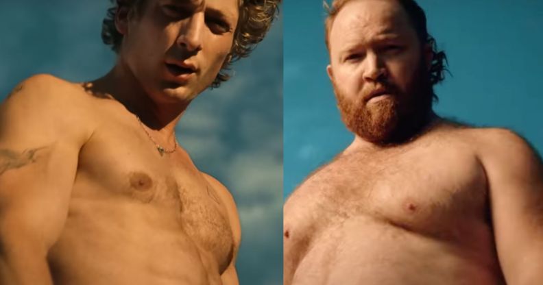 Jeremy Allen White in his calvin Klein ad and Gerrard Woodward in his BRLO ad.