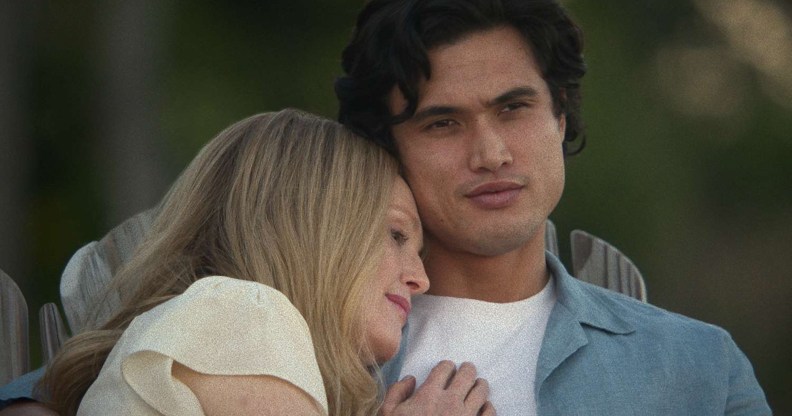 Julianne Moore and Charles Melton in May December.