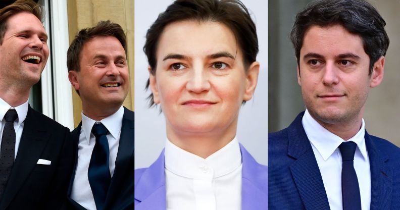 Left-right: Luxembourg's gay former prime minister Xavier Bettel with partner Gaultier Destenay, Serbia's prime minister Ana Brnabić and France's new gay prime minister Gabriel Attal