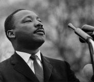 Dr Martin Luther King Jr speaks before crowd of 25,000 after the march from Selma to Montgomery, Alabama on March 25, 1965 in the fight for civil rights for Black people in America