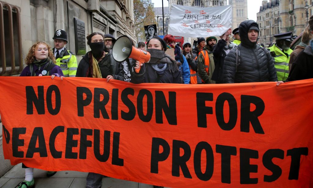 Protestors in the UK campaigning against the anti-protest bill. 