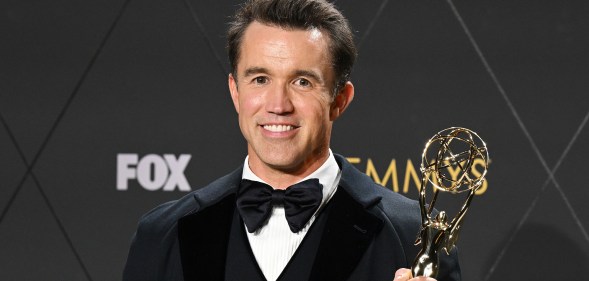 Rob McElhenney pictured holding an Emmy award in 2024