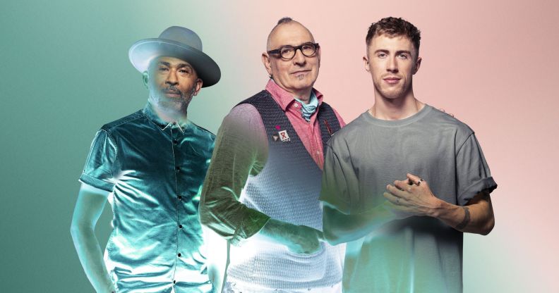 This is a picture of 3 men with a creative overlay and background.