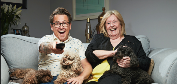 Stephen Lustig Webb and Pat Webb in a promo photo for Gogglebox.
